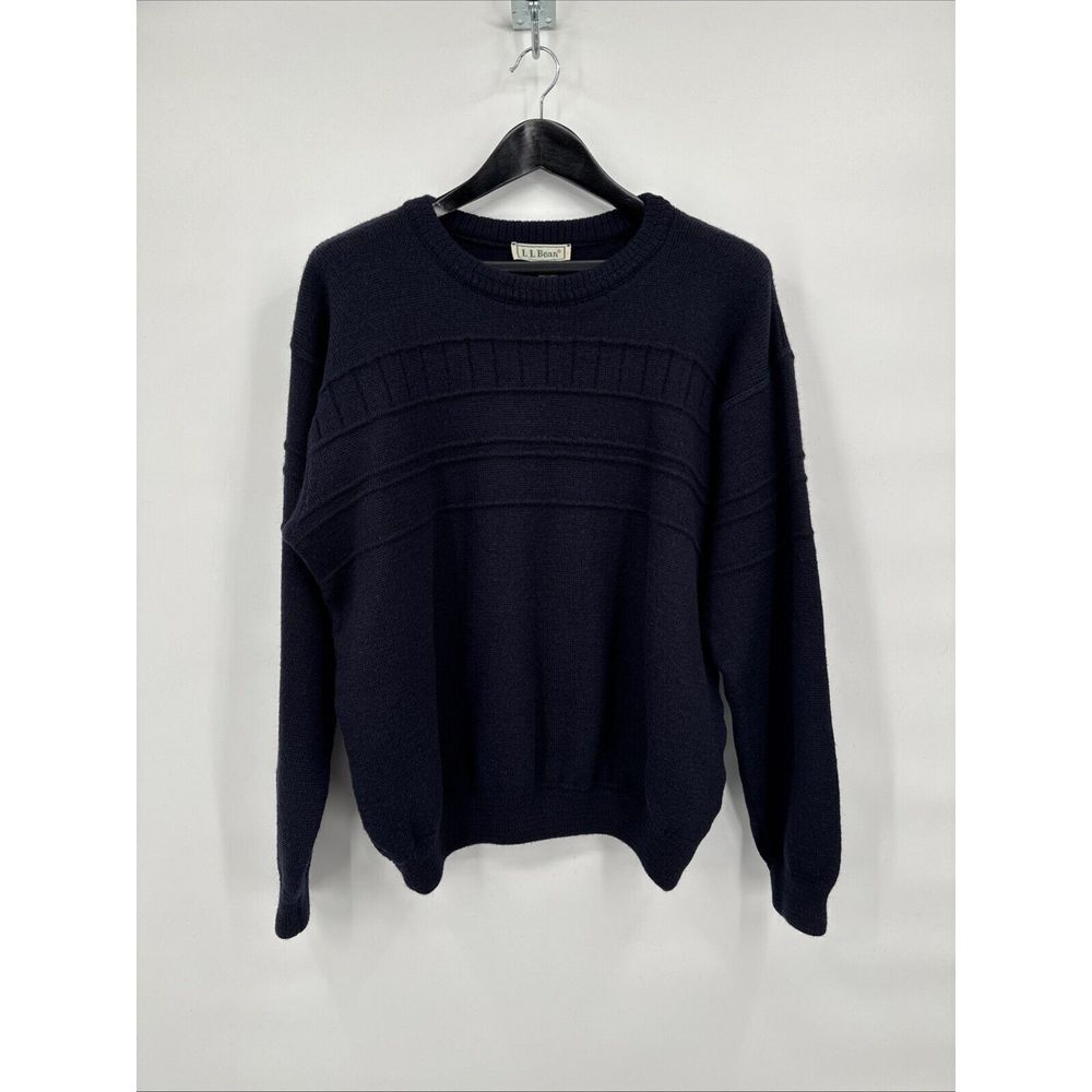 LL Bean Vintage Mens Blue Grandpa Wool Sweater Made in Ireland Fisherman Sz XLT